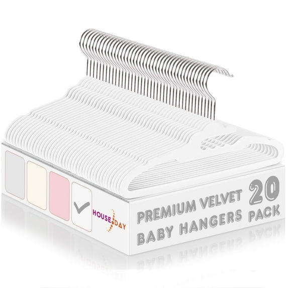 HOUSE DAY 11 Inch Children's Hanger Space Saving 20 Pack for Kids, Non Slip Baby Clothes Hangers for Closet, Premium Baby Velvet Hangers on Baby Organization, White