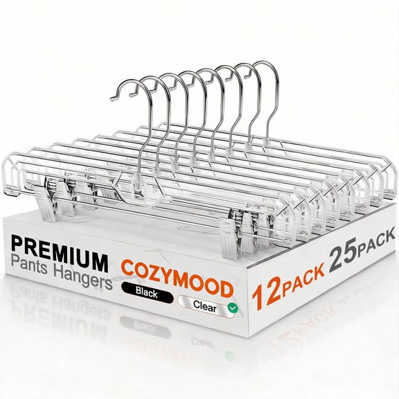 Cozymood Pants Hangers with Clips 12 Pack, 14" Space Saving Skirt Hangers, Non-Slip Heavy Duty Plastic Closet Organizers with 360° Swivel Hook