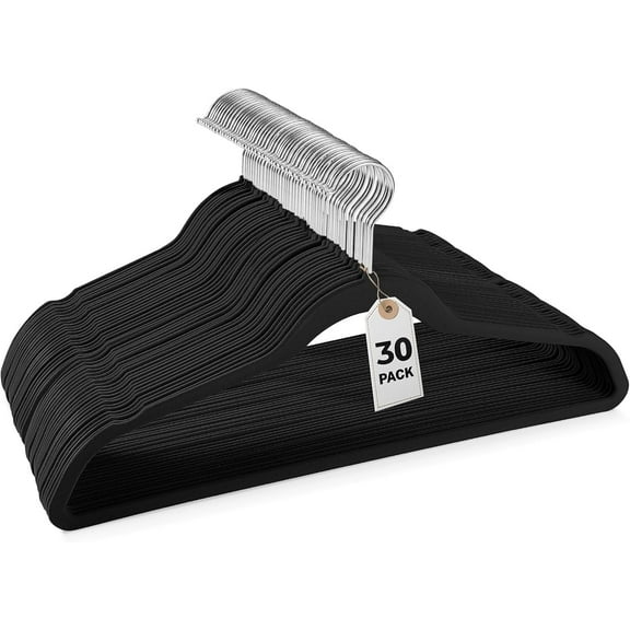 cozymood 30 Pack Non-Slip Velvet Suit Hangers with 360° Swivel Hook Space Saving Clothes Hangers, Heavy Duty Clothes Hangers for Adults (Black)