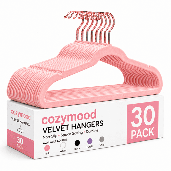 HOUSE DAY 30 Pack Non-Slip Velvet Suit Hangers with 360° Swivel Hook Space Saving Clothes Hangers, Heavy Duty Clothes Hangers for Adults (Pink)