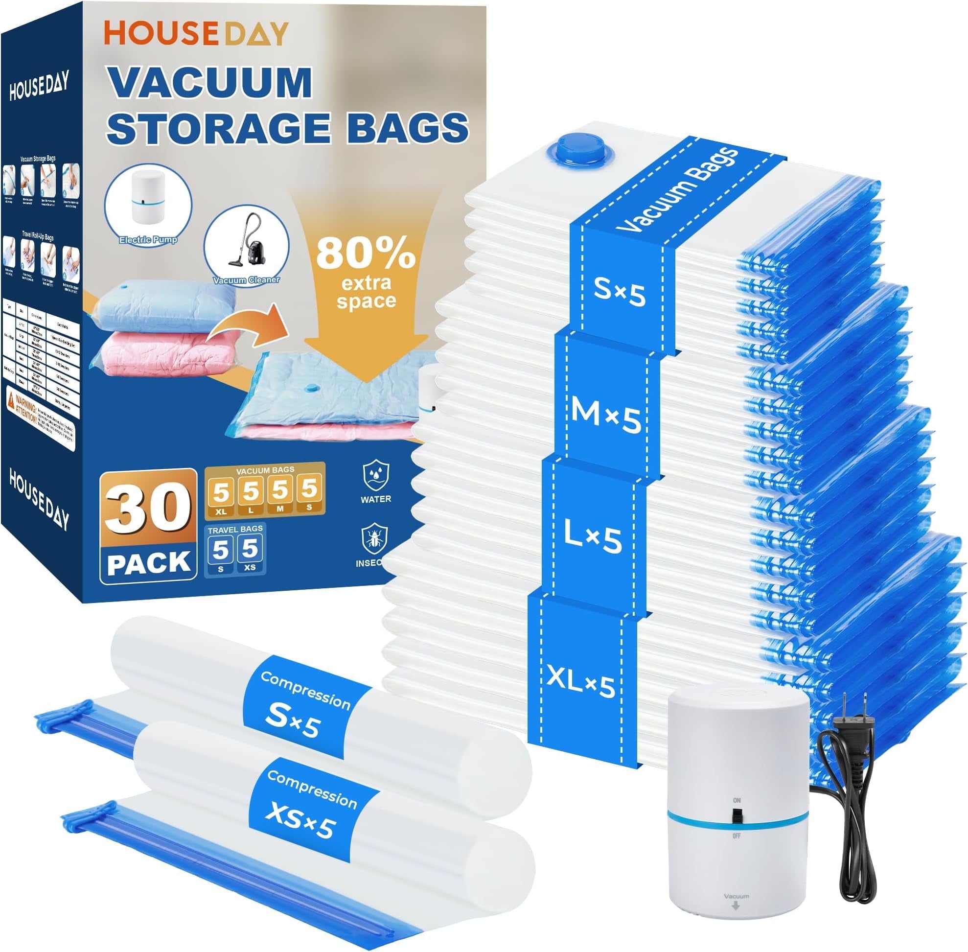 Cozymood Vacuum Storage Bags with Electric Air Pump 30 Pack Space Saver