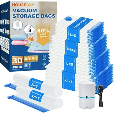 COZYMOOD Vacuum Storage Bags with Electric Air Pump, 30 Pack Vacuum Storage Bags, Vacuum Sealer Bags for Clothes, Blanket, Duvets, Pillows, Comforters, Travel