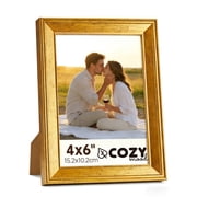 House Day 4x6 Picture Frames,Vintage Picture Wall & Tabletop Display, Clear Photo Frame,Rustic Gold,6 Pack