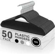 House Day 50 Pack Coat Hangers,16.7 inches Heavy-Duty Plastic Hangers 360° Swivel Hook for Organizing Laundry, Coats, and Clothes, Black