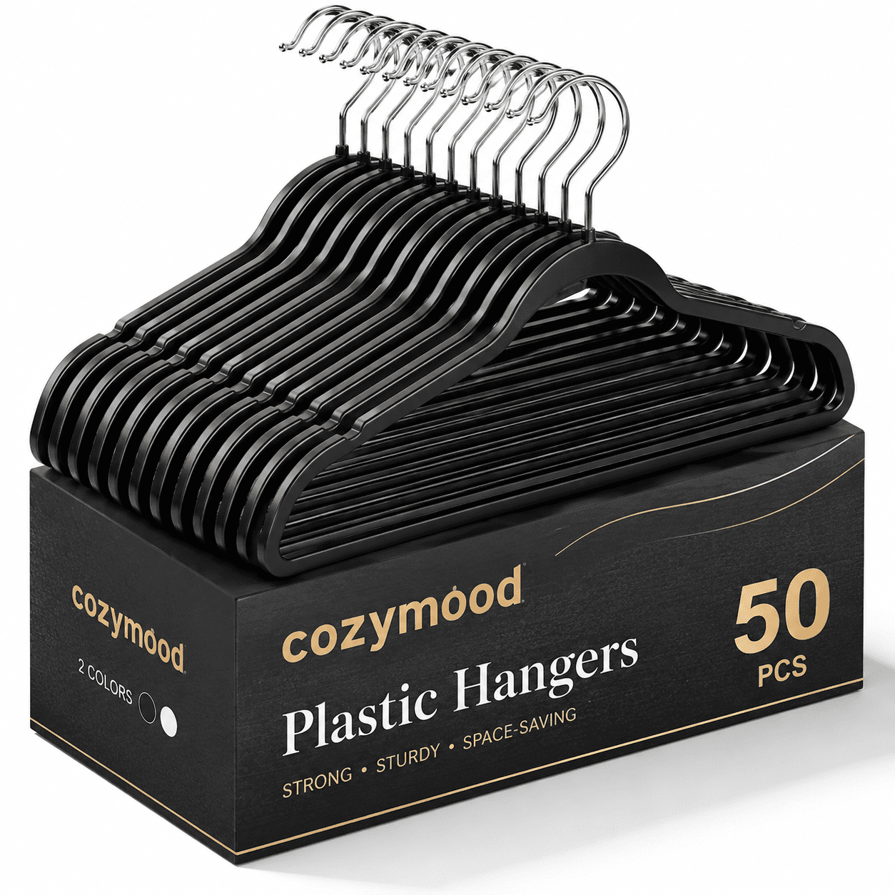 Cozymood Heavy Duty Plastic Hangers 50 Pack, Slim Clothes Hangers with 360° Swivel Hook & Non-Slip Saving Closet Hangers,Black
