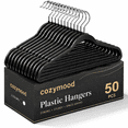 thumbnail image 1 of Cozymood Heavy Duty Plastic Hangers 50 Pack, Slim Clothes Hangers with 360° Swivel Hook & Non-Slip Saving Closet Hangers,Black, 1 of 9