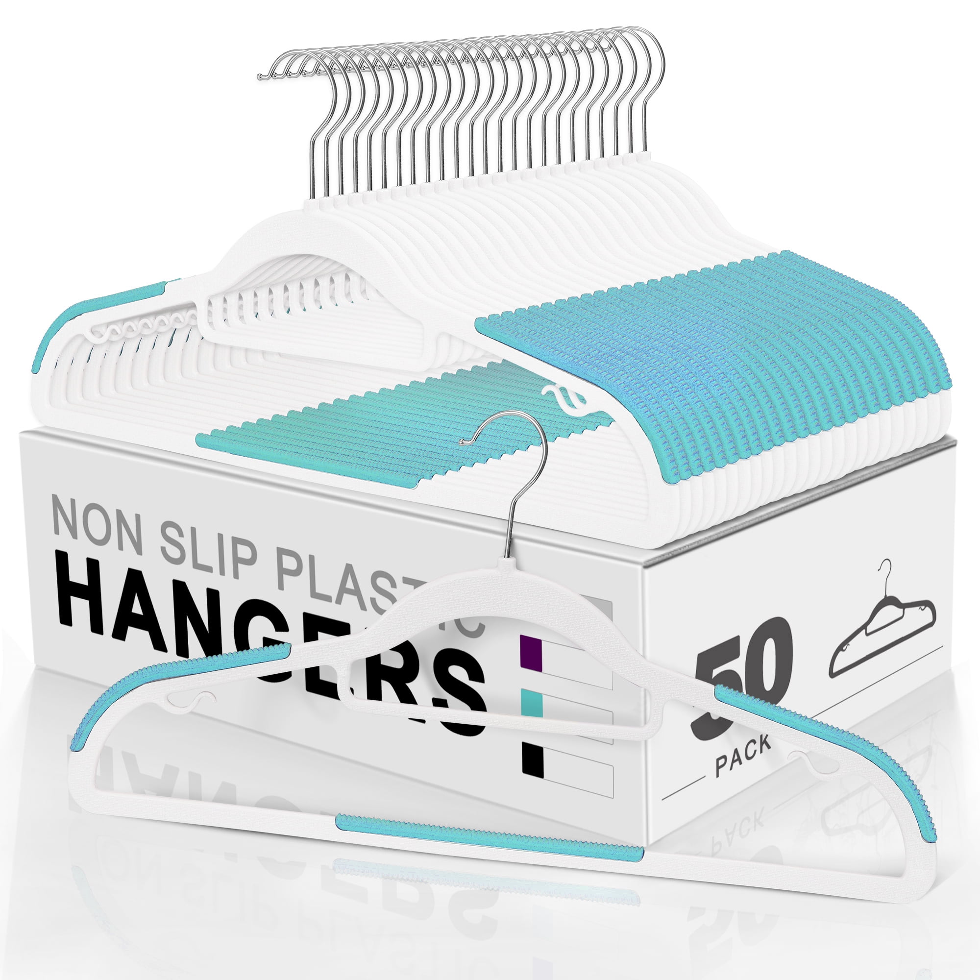 HOUSE DAY 50 Pack Coat Hangers Heavy-Duty 360° Swivel Hook Plastic Hangers with Non-Slip Design Space-Saving Light ,White - Walmart.com