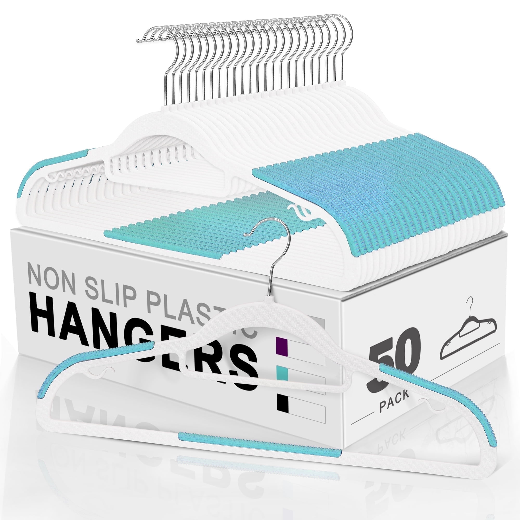 Cozymood 50 Pack Coat Hangers Heavy-Duty 360° Swivel Hook Plastic Hangers with Non-Slip Design Space-Saving Light ,White