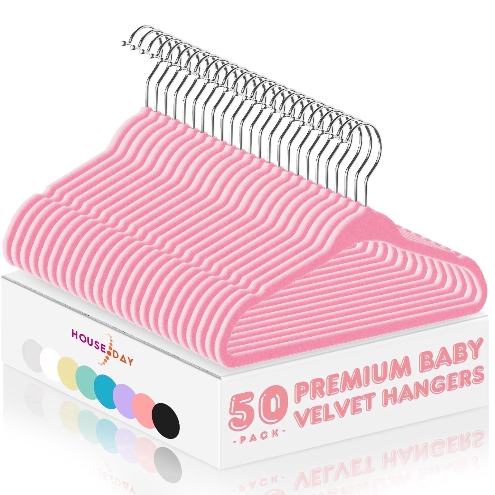 Cozymood 50 Pack Velvet Kids Hangers 11 inch Baby Felt Hangers Space-Saving Thin Design Baby to Toddler Clothes Organizer, Pink