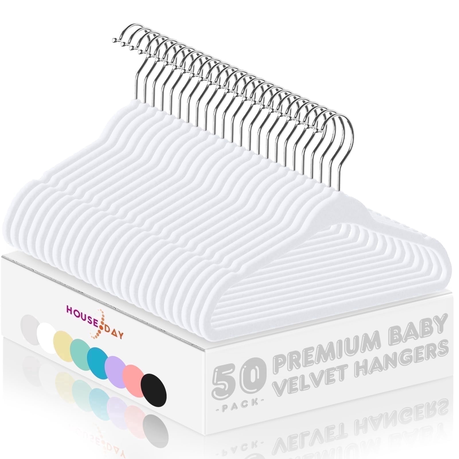 Cozymood 50 Pack Velvet Kids Hangers 11 inch Baby Felt Hangers Space-Saving Thin Design Baby to Toddler Clothes Organizer, White