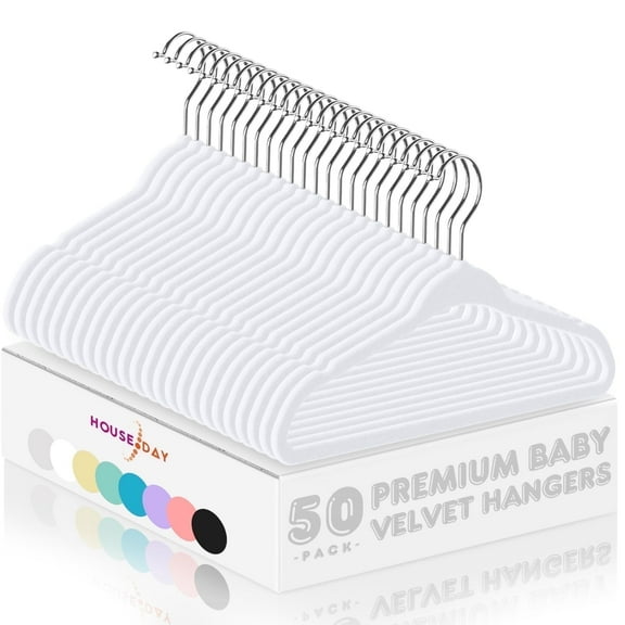 Cozymood 50 Pack Velvet Kids Hangers 11 Inch Baby Felt Hangers Space-Saving Thin Design Baby to Toddler Clothes Organizer, White