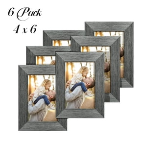 HOUSE DAY 6 Pack 4x6 Picture Frame, Rustic Gray Wood Grain Frames, Decorative Tabletop Picture Frame