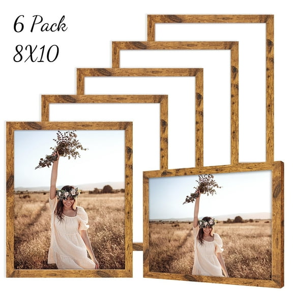 HOUSE DAY 8x10 Picture Frames Set of 6, Rustic Photo Frames Collage for Wall Decor Mounting or Table Display,Home Decorative Wall Gallery Picture Photo Frame Wood Brown,Walnut