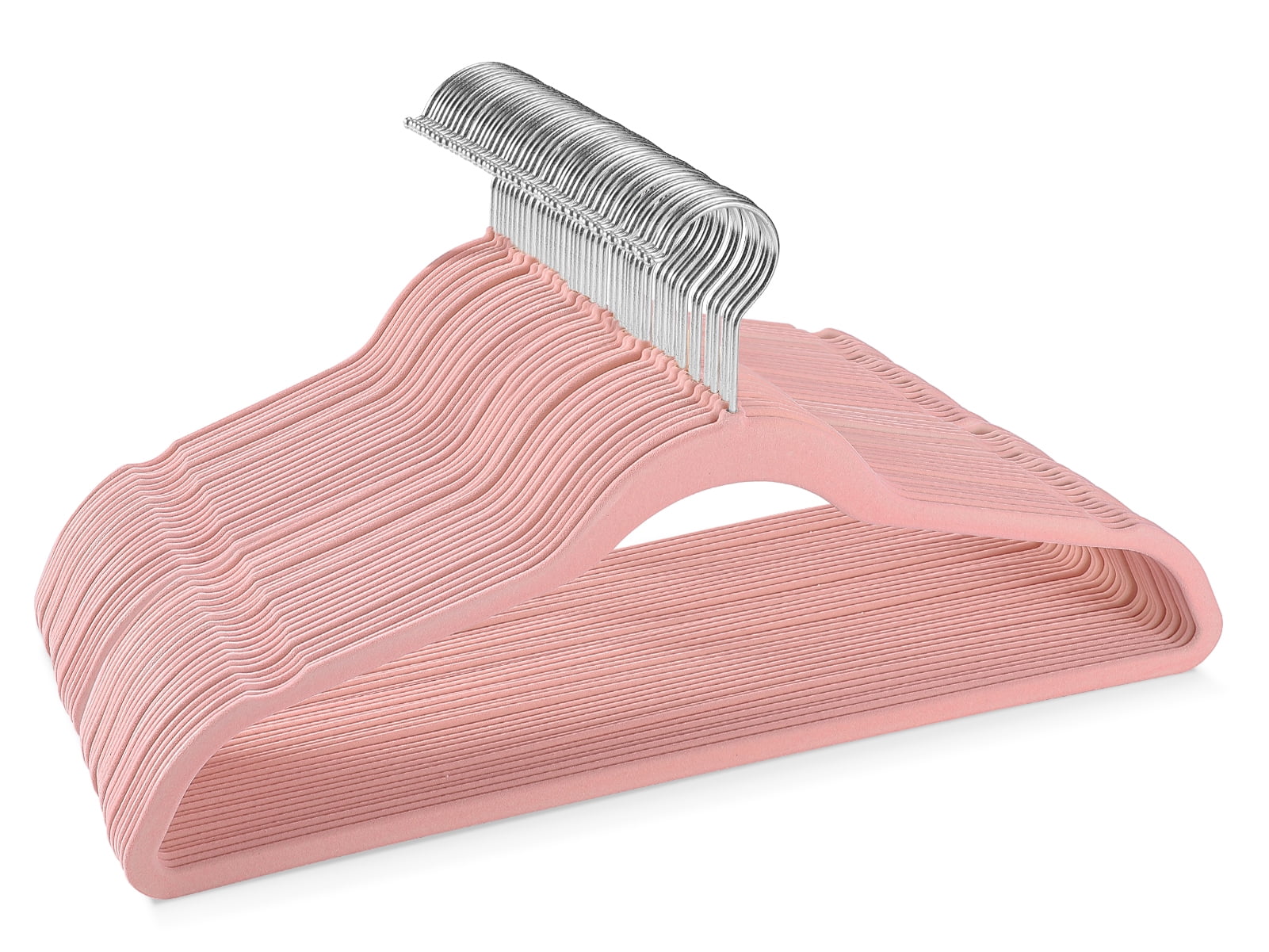Pink Velvet Non-Slip Clothes Hangers with Rose Gold Hooks, 60 Pack