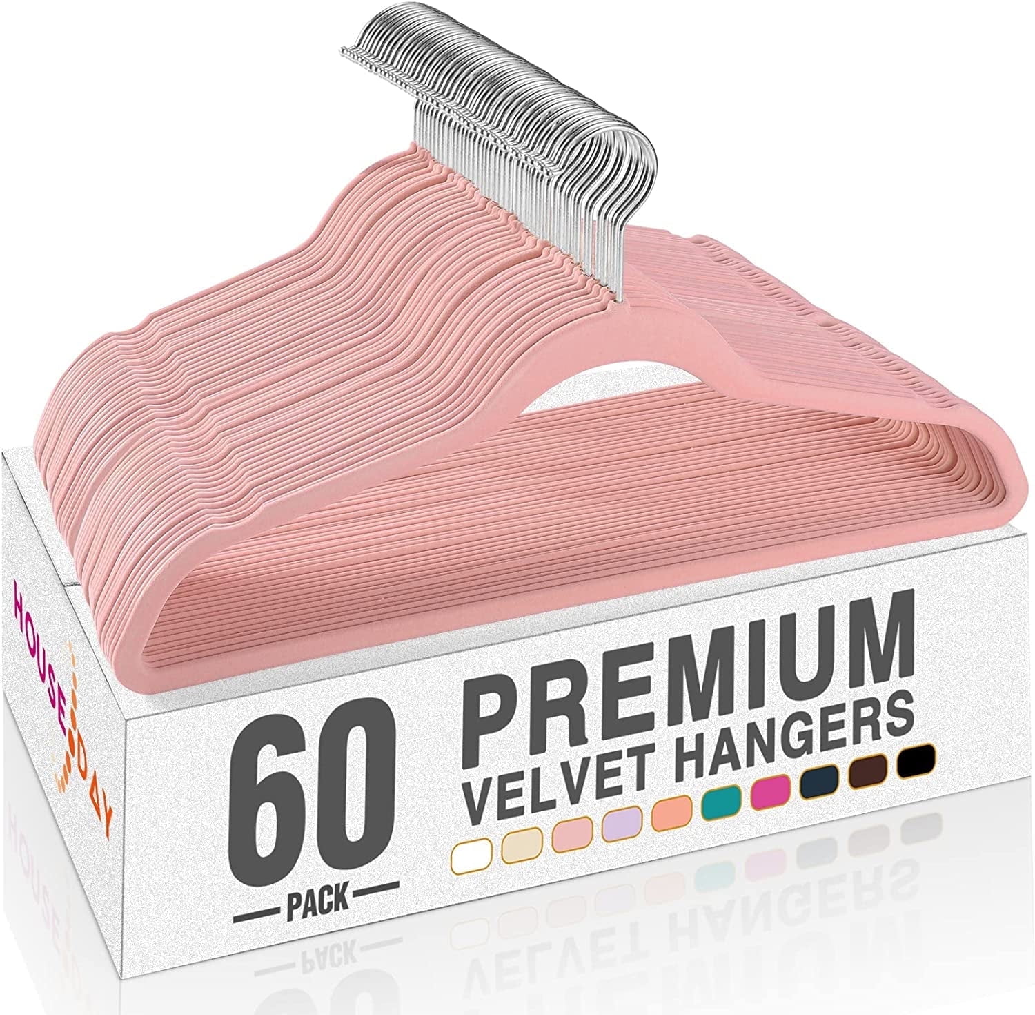 Pink Velvet Non-Slip Clothes Hangers with Rose Gold Hooks, 60 Pack