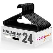 HOUSE DAY Black Plastic Adult Hangers 16.5" 24-Pack: Light-Weight, Space-Saving, Heavy-Duty for Laundry & Everyday Use