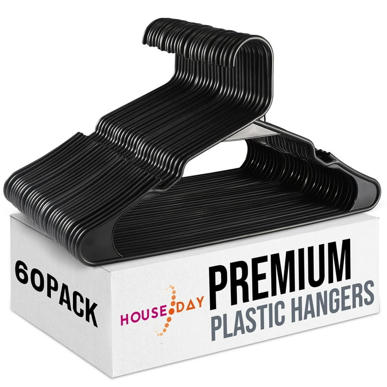 HOUSE DAY Black Plastic Hangers 60 Pack, Plastic Clothes Hangers Space  Saving, Sturdy Clothing Notched Hangers, Heavy Duty Coat Hangers for  Closet