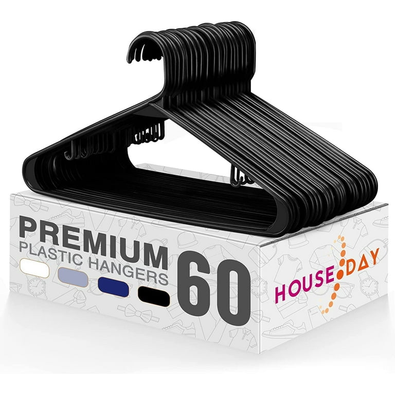 House Day Black Plastic Hangers 60 Pack, Durable Clothes Hanger with Hooks, Space Saving Hangers Are Perfect for Use in Any Closet, Light-Weight