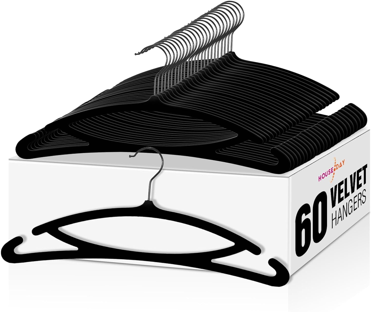 HOUSE DAY 60 Pack Luxury Black Velvet Hangers Strong Plastic, Non