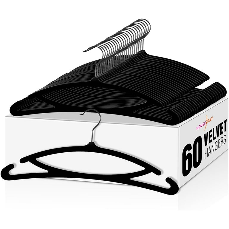 HOUSE DAY 60 Pack Luxury Black Velvet Hangers Strong Plastic