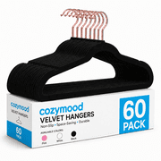 Cozymood Black Velvet Hangers 60 Pack, Premium Clothes Hangers Non-Slip Felt Hangers, Sturdy Black Hangers Heavy Duty Coat Hangers, Durable Suit Hangers for Space Saving, No Hanger Marks Gold Hook