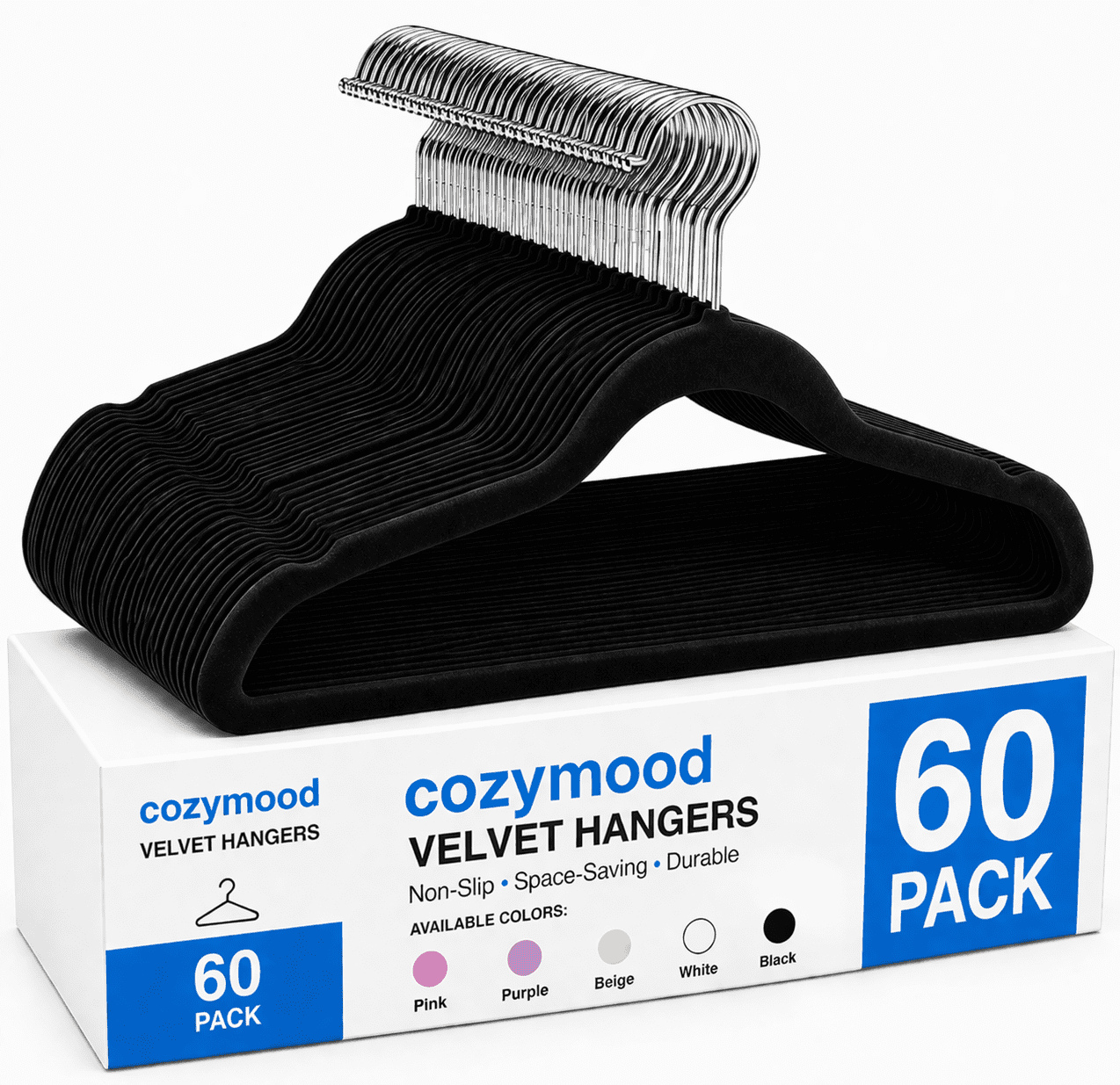 Cozymood Black Velvet Hangers 60 Pack, Premium Clothes Hangers Non-Slip Felt Hangers, Sturdy Black Hangers Heavy Duty Coat Hangers, Durable Suit Hangers for Space Saving,