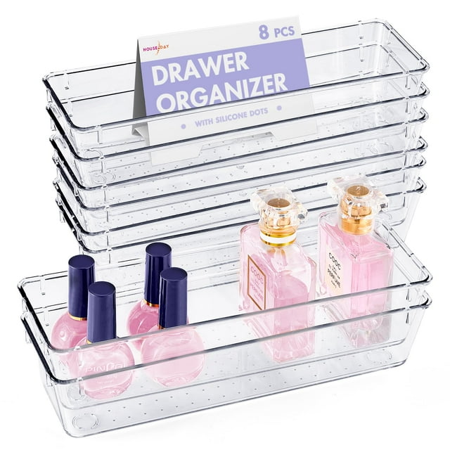 HOUSE DAY Desk Drawer Organizer Bins 8 PCS, 9*3*2" Clear Drawer