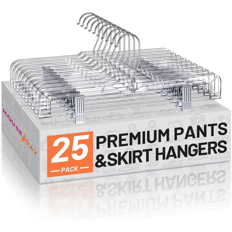 Durable Clear Plastic Pants Clothing Hangers with Clips, 14 inch, 25 Pack