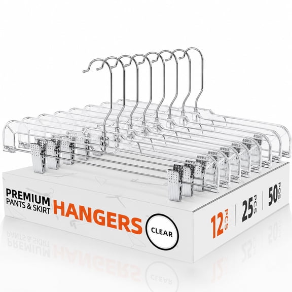 Cozymood Pants Hangers with Clips, Plastic Hangers, Clothes Hangers, 12 Pack, Clear, 14 inch