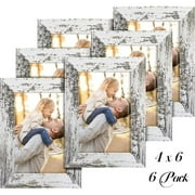 HOUSE DAY Picture Frames 4x6 Set of 6 - Distressed White Farmhouse Rustic Photo Frames, Large Wall Frame Set