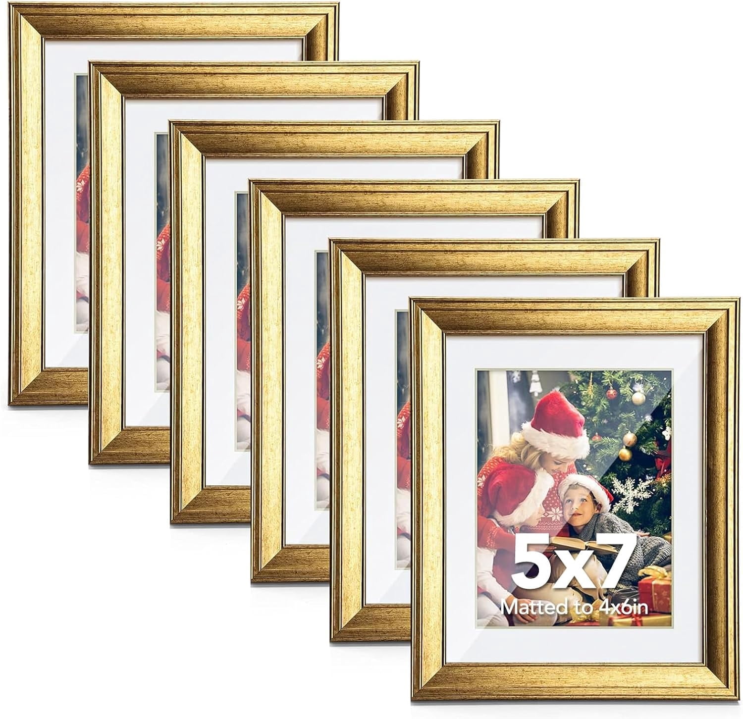 HOUSE DAY 5x7 Gold Picture Frames Set of 6, Wall Mounting and Tabletop ...