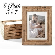 HOUSE DAY Picture Frames 5x7 Set of 6,Walnut Pre-Installed Wall Mount Vertically or Horizontally Photo Frames