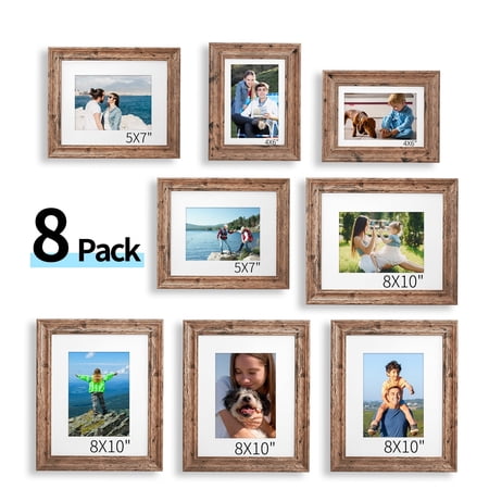 House Day 8 Pack Picture Frames, Photo Frame Set for Family, Multi Sizes Including 8x10, 5x7, 4x6, Retro Brown