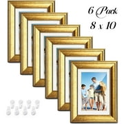 HOUSE DAY Picture Frames 8x10 Set of 6,Tabletop Display and Wall Mounting Home Decorative Gold Photo Frames