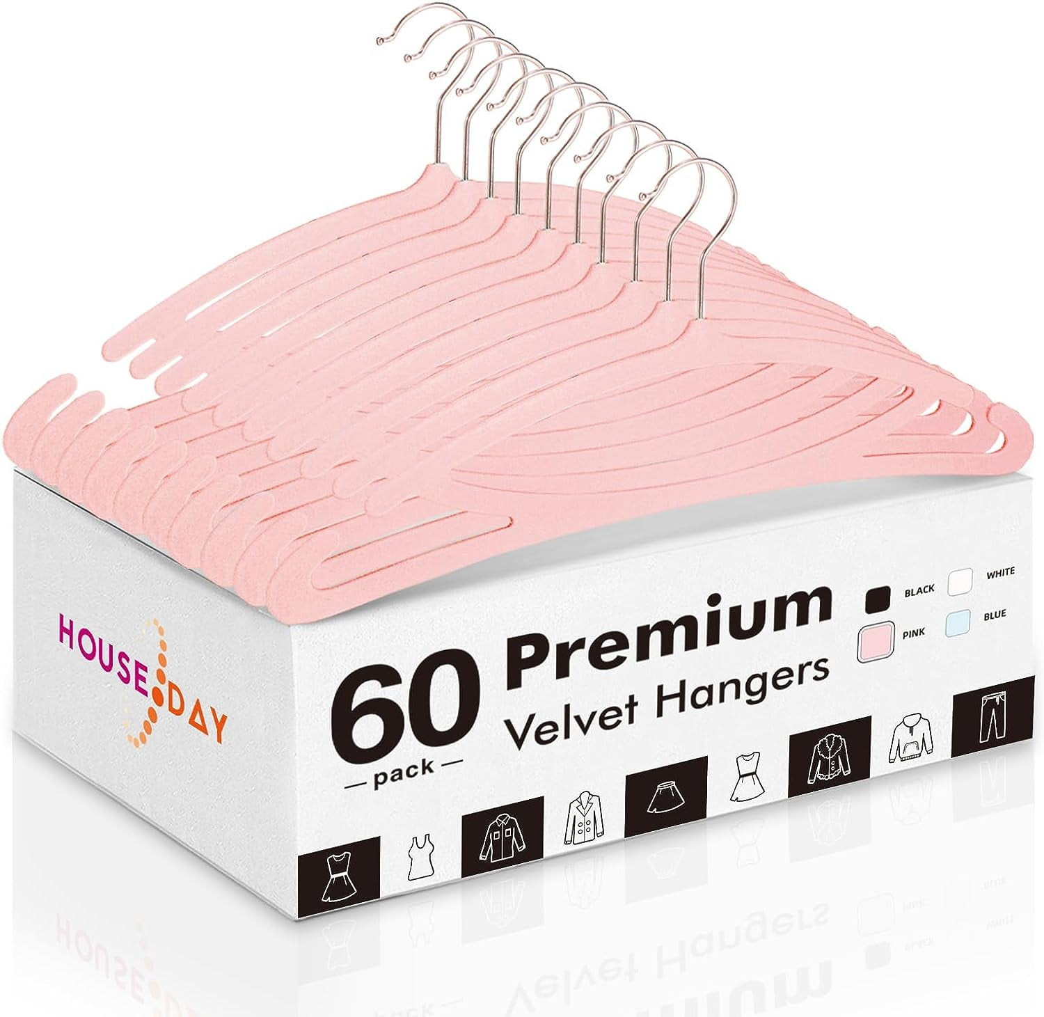 HOUSE DAY Pink Velvet Hangers 60 Pack, Luxury Felt Hangers Non Slip