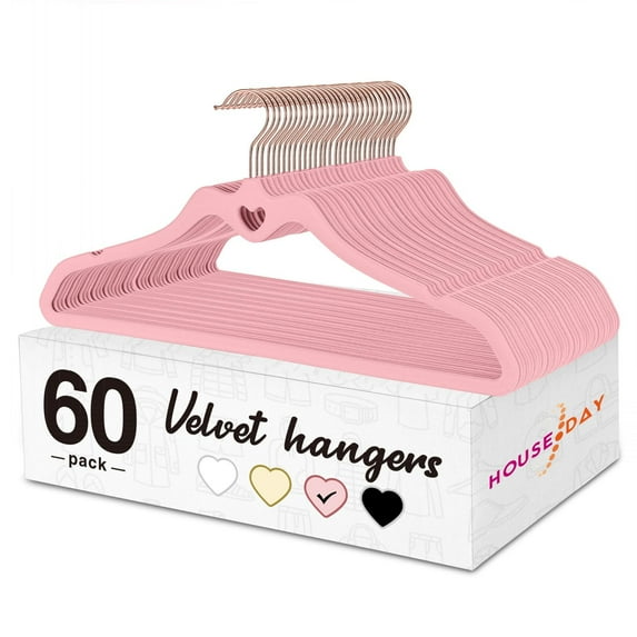 Velvet Hangers 60 Pack, Pink Non Slip Flocked Felt Hangers, Sturdy Velvet Clothes Hangers, Cute Heart Hangers, Heavy Duty Coat Hangers, Ultra Slim Beige Hangers for Closet Space Saving