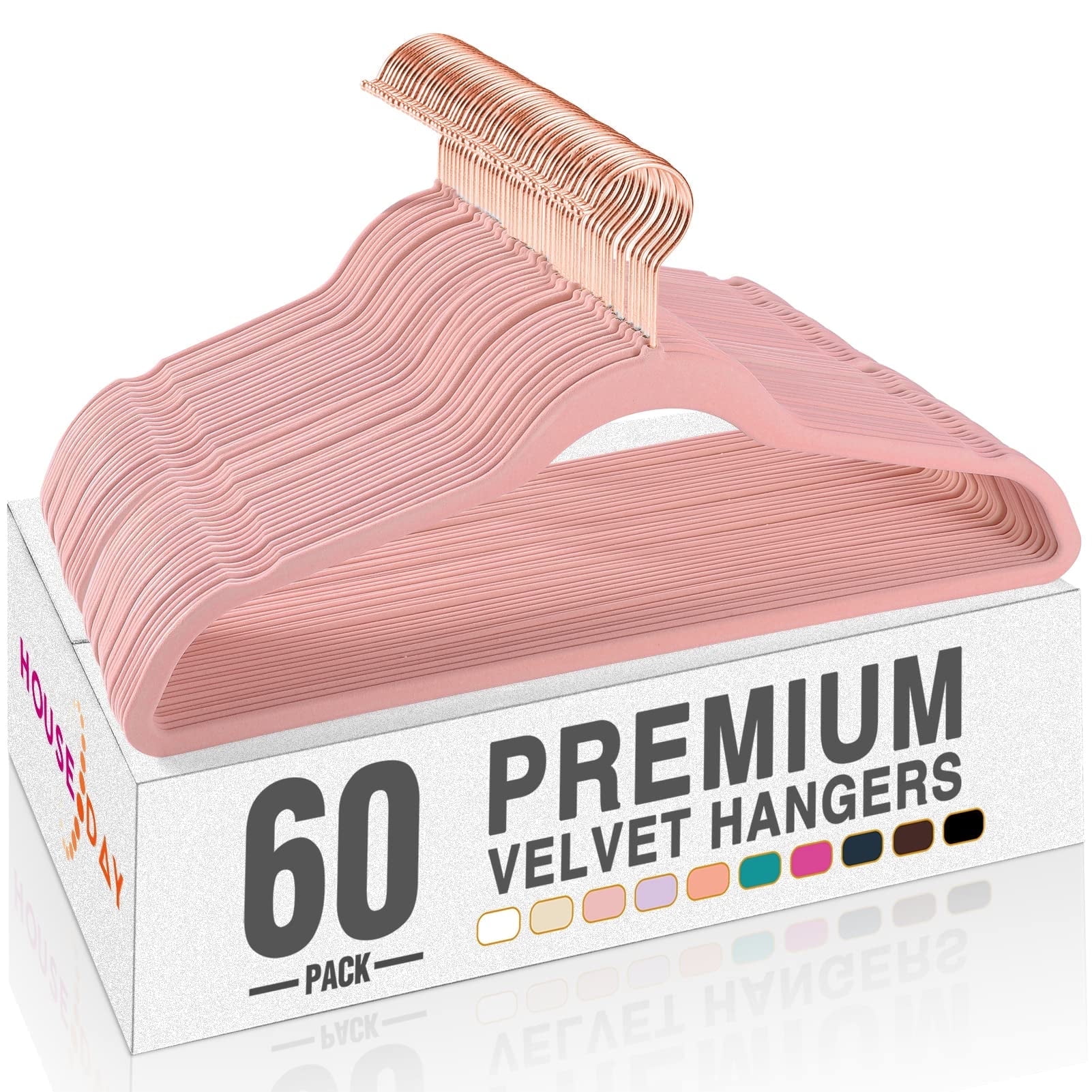 Pink Velvet Non-Slip Clothes Hangers with Rose Gold Hooks, 60 Pack
