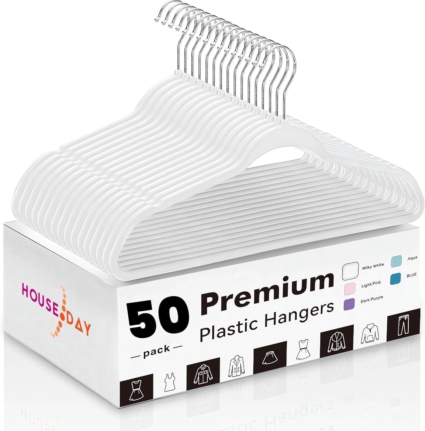 HOUSE DAY Plastic Hangers - 50 Pack 16.7 inches New Design White Clothes Hangers with Non-Slip Hook - Walmart.com