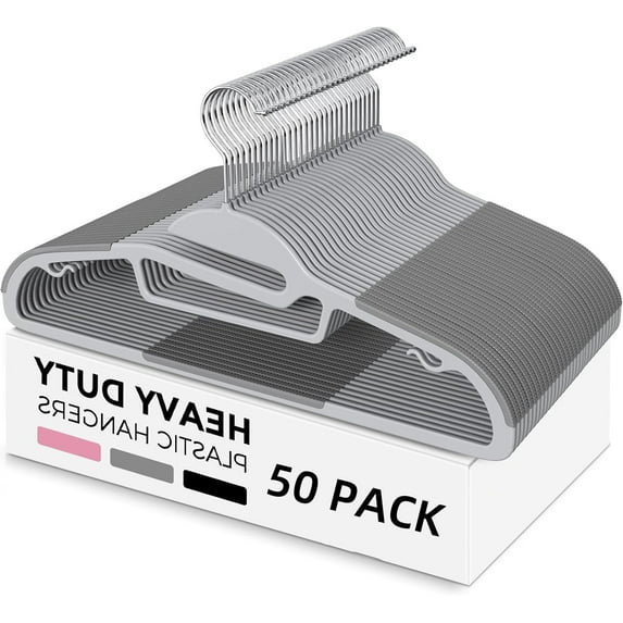 House Day Plastic Hangers 50 Pack Slim Non-Slip Clothes Hangers Space Saving with Rubber Pads S-Shaped Hangers for Shirt, Suit, Pant & Skirt,Gray