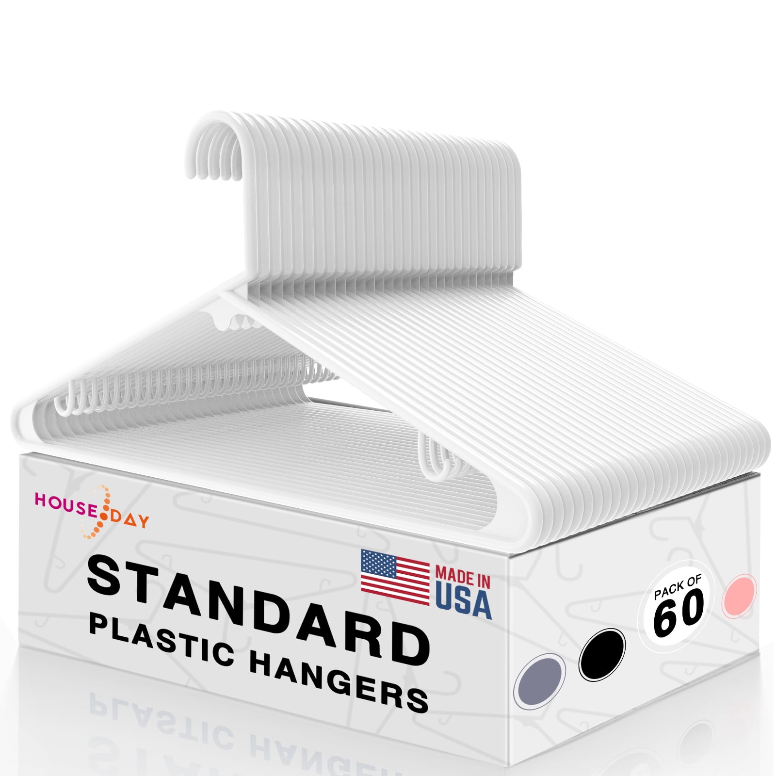 HOUSE DAY Plastic Hangers 60 Pack 16.7 inches New Design White