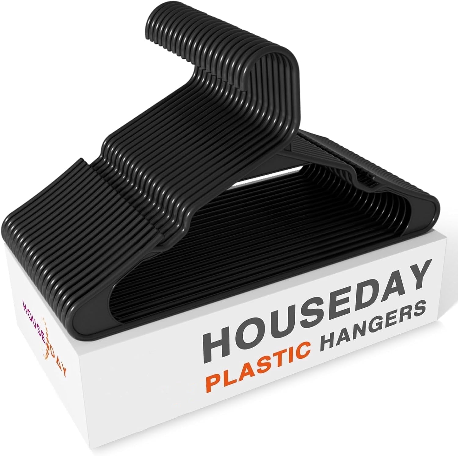 HOUSE DAY Plastic Hangers 60 Pack, Plastic Clothes Hangers Space Saving, Sturdy Clothing Notched Hangers, Heavy Duty Coat Hangers for Closet, Laundry Hangers for Adult Suit,Black