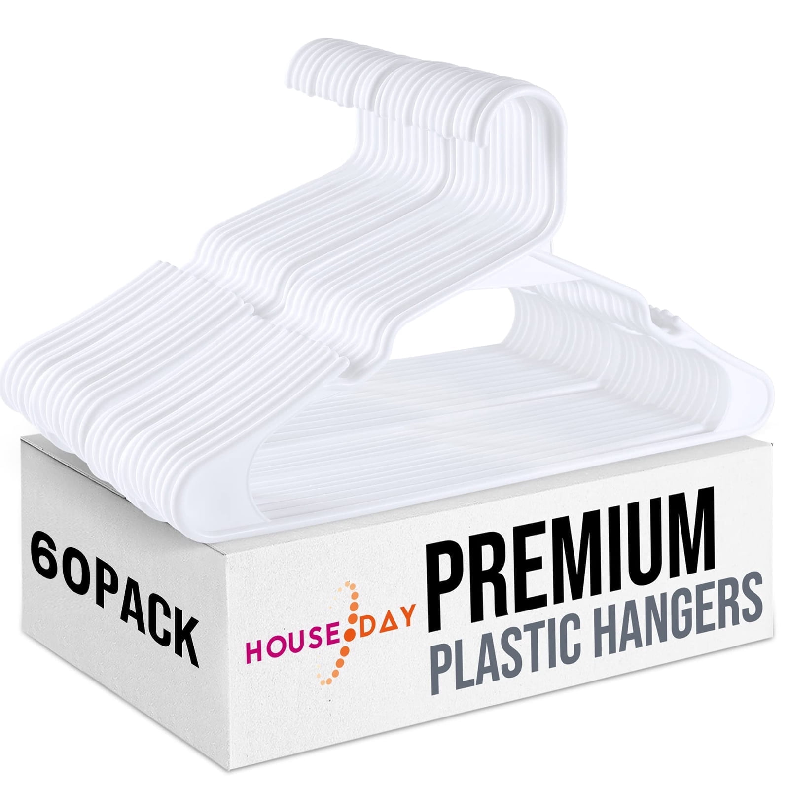 cozymood Plastic Hangers 60 Pack, Plastic Clothes Hangers Space Saving for Closet, Laundry Hangers for Adult Coat, Suit, White