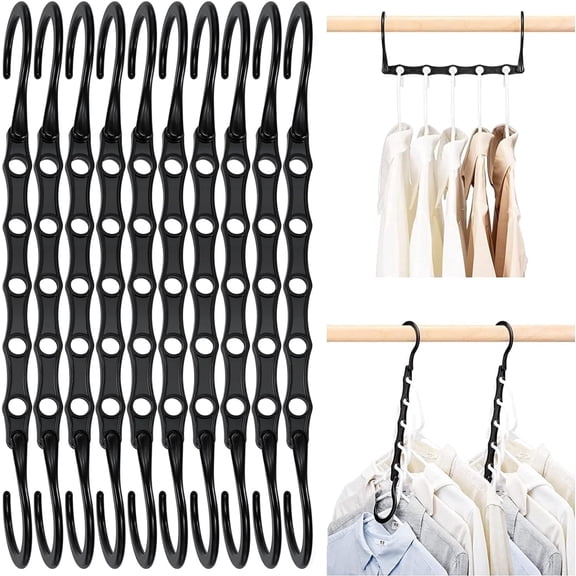 Cozymood Plastic Space Saving Hangers, 10 Pack Magic Closet Hanger Closet Organizer, Hanger Organizer, Black