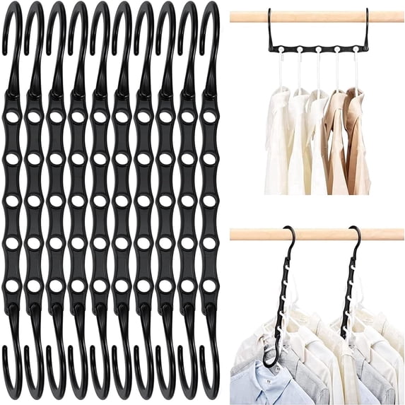 Cozymood Plastic Space Saving Hangers, 10 Pack Magic Closet Hanger Closet Organizer, Hanger Organizer, Black