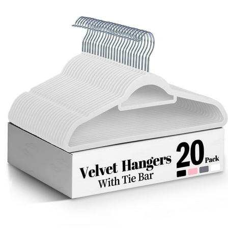 Cozymood Premium Velvet Hangers,Non-Slip Clothes Hangers with Tie Bar, Standard Hangers with 360 Degree Rotatable Hook, Heavy Duty Coat Hangers,20 Pack(White)