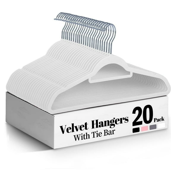 Cozymood Premium Velvet Hangers,Non-Slip Clothes Hangers with Tie Bar, Standard Hangers with 360 Degree Rotatable Hook, Heavy Duty Coat Hangers,20 Pack(White)