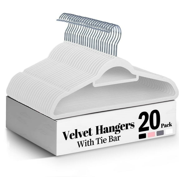 Cozymood Premium Velvet Hangers,Non-Slip Clothes Hangers with Tie Bar, Standard Hangers with 360 Degree Rotatable Hook, Heavy Duty Coat Hangers,20 Pack(White)