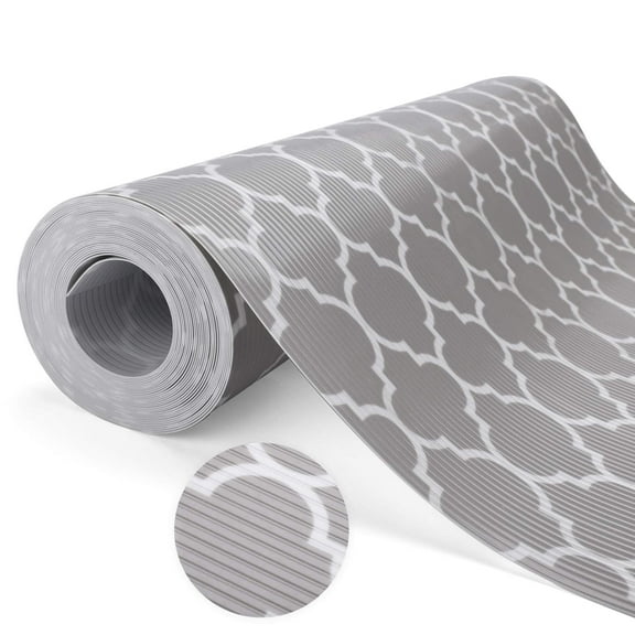 HOUSE DAY Shelf Liner for Kitchen Cabinets and Drawers, 17.5" x 24ft, Cabinet Liners for Kitchen, Non Slip Drawer Liner, Quatrefoil Gray