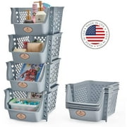 HOUSE DAY Storage Bins Set of 4,Plastic Storage Containers for Organization and Storage,Gray