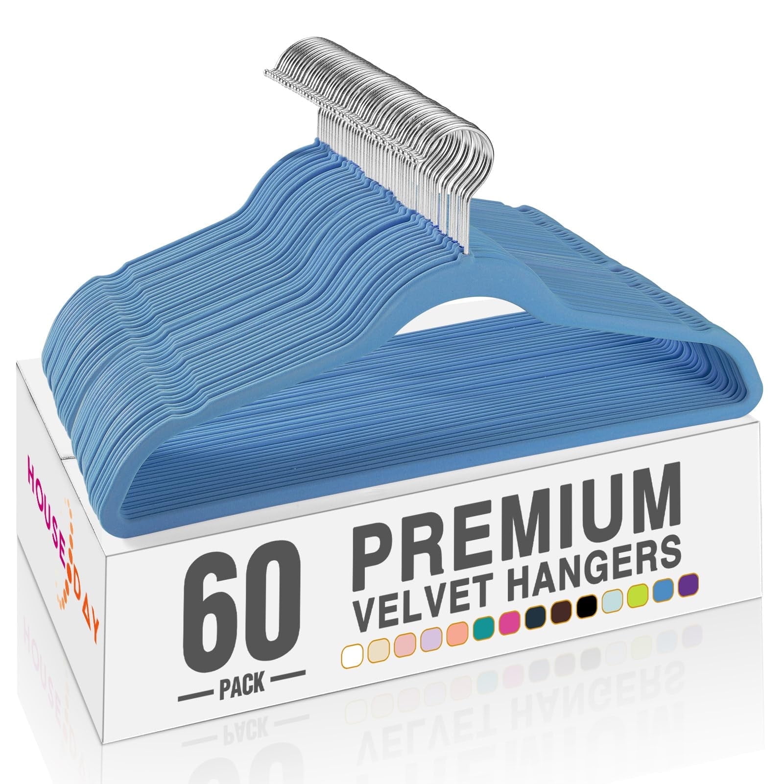HOUSE DAY Velvet Hangers 60 Pack, Premium Clothes Hangers Non-Slip Felt Hangers, Sturdy Tranquil Blue Hangers Heavy Duty Coat Hangers, Durable Suit Hangers Space Saving, No Hanger Marks 360 Rotating